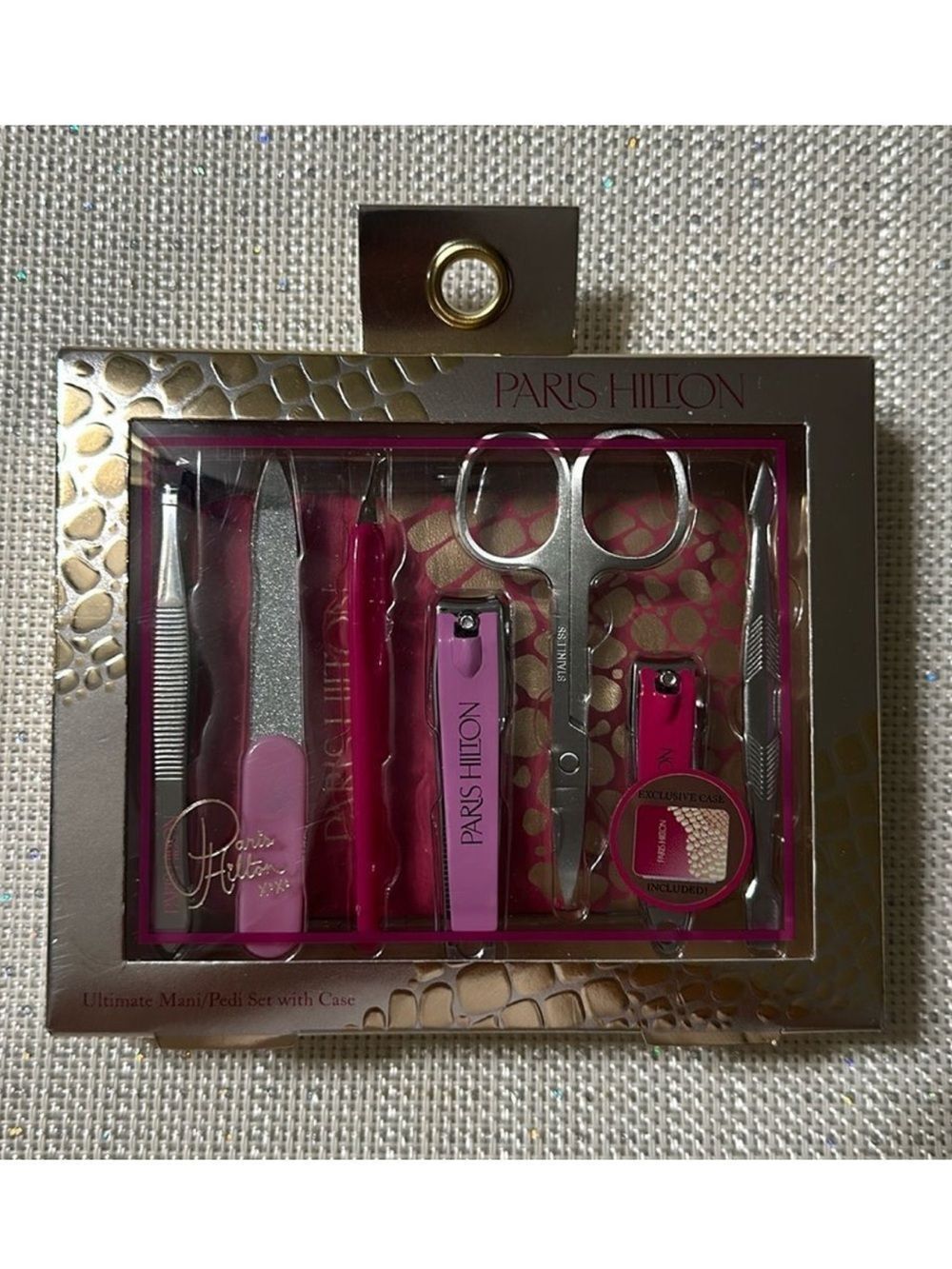Paris Hilton Pink Gold Ultimate 7 Piece Pedi Manicure Set Case Included
